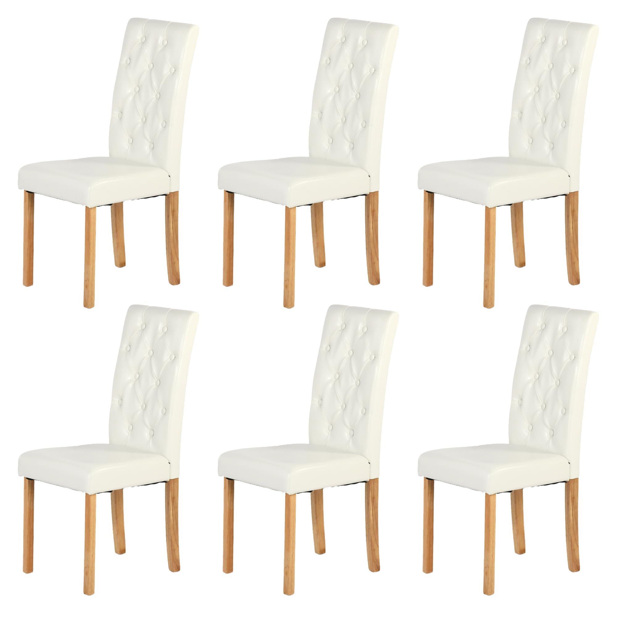 Sillas Nordicas Pack 6, Sillas de Comedor Blancas Modernas Sillas de Comedor Madera Sillas de Cocina Blanca, Sillas de Polipiel Sintética con Respaldo Alto 55 cm