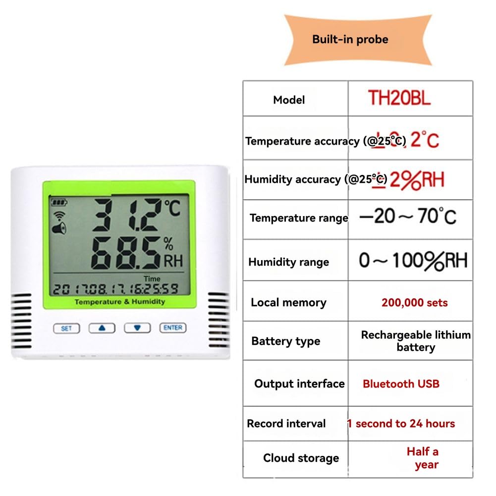 TH20BL Bluetooth rejestrator temperatury i wilgotności barometryczny miernik temperatury i wilgotności z wbudowaną sondą