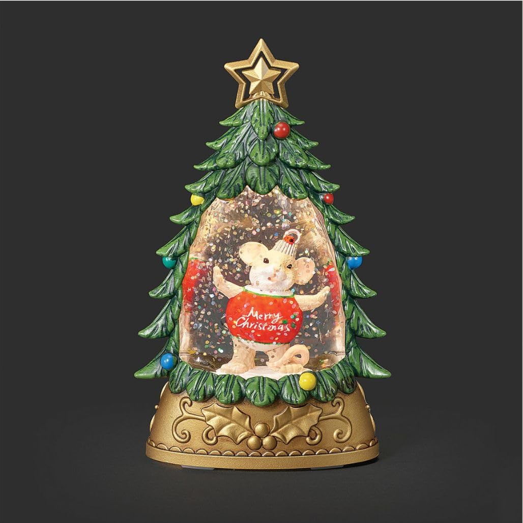 Roman Charming Tails – Souris lumineuse scintillante – Décoration de Noël de 17,8 cm avec paillettes tourbillonnantes et lumières LED – Figurine de collection de vacances