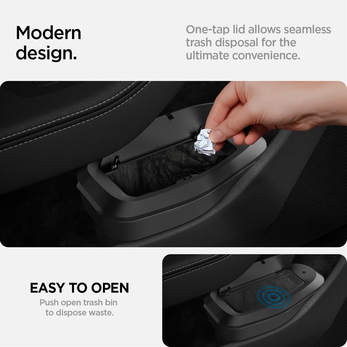Spigen Tesla Model 3 Highland 2024 2025 2026 Mini Pattumiera per Tasca della Portiera [50 Sacchetti Inclusi] Portarifiuti Lato Conducente, Design Salvaspazio, Accessori Tesla