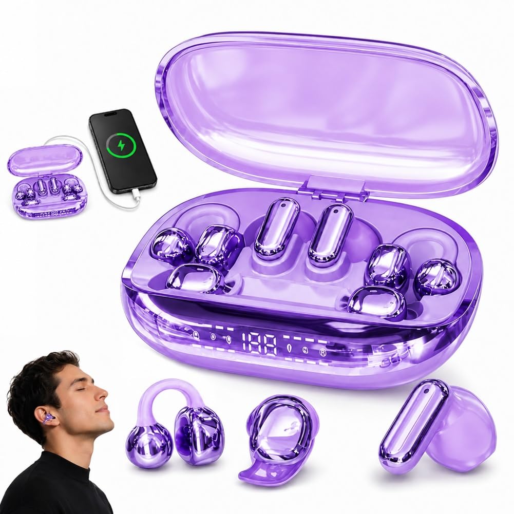 Auriculares inalámbricos Bluetooth 3 en 1 con funda de banco de energía recargable, auriculares intercambiables con clip, auriculares intraurales y para dormir, ecualizador de aplicación