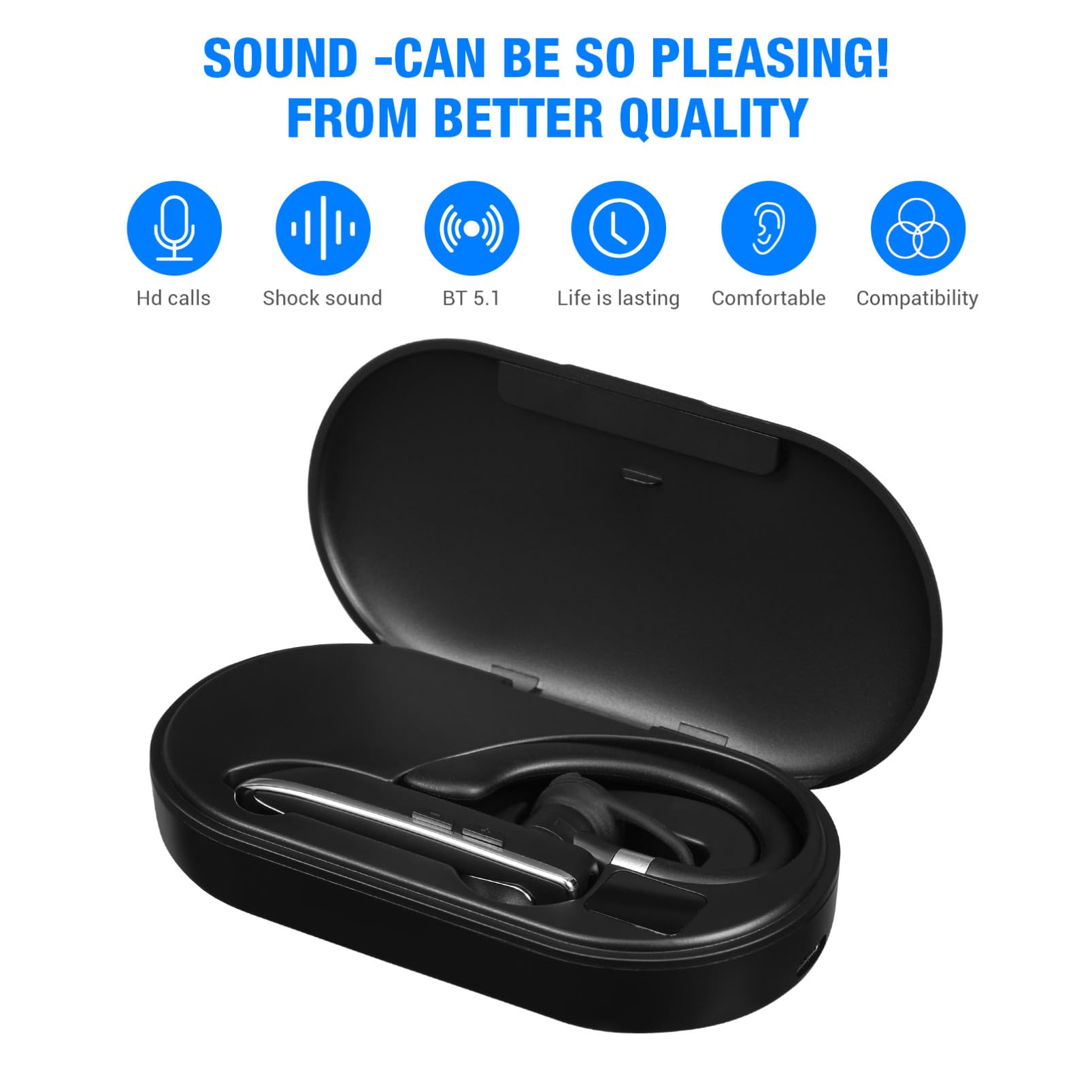 Auricolari Wireless Sport con Archetto per Cellulare, Auricolare Singolo in Ear con Custodia di Ricarica, 140mah, per Esercizio e Atmosfera Estiva