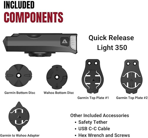 Miniatura 7 de KOM Cycling - Luz delantera de bicicleta de liberación rápida de 1000 lúmenes, diseñada para soportes Wahoo y Garmin con cuarto de vuelta, 6 modos,