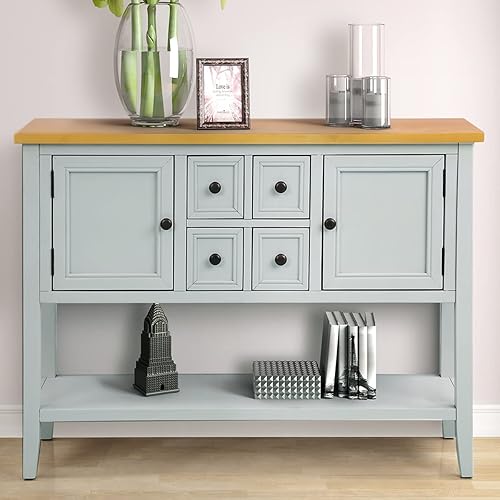 Miniatura 9 de P PURLOVE Mesa de aparador buffet de 46 pulgadas con cajón, armario y estante inferior para cocina, dormitorio, sala de estar