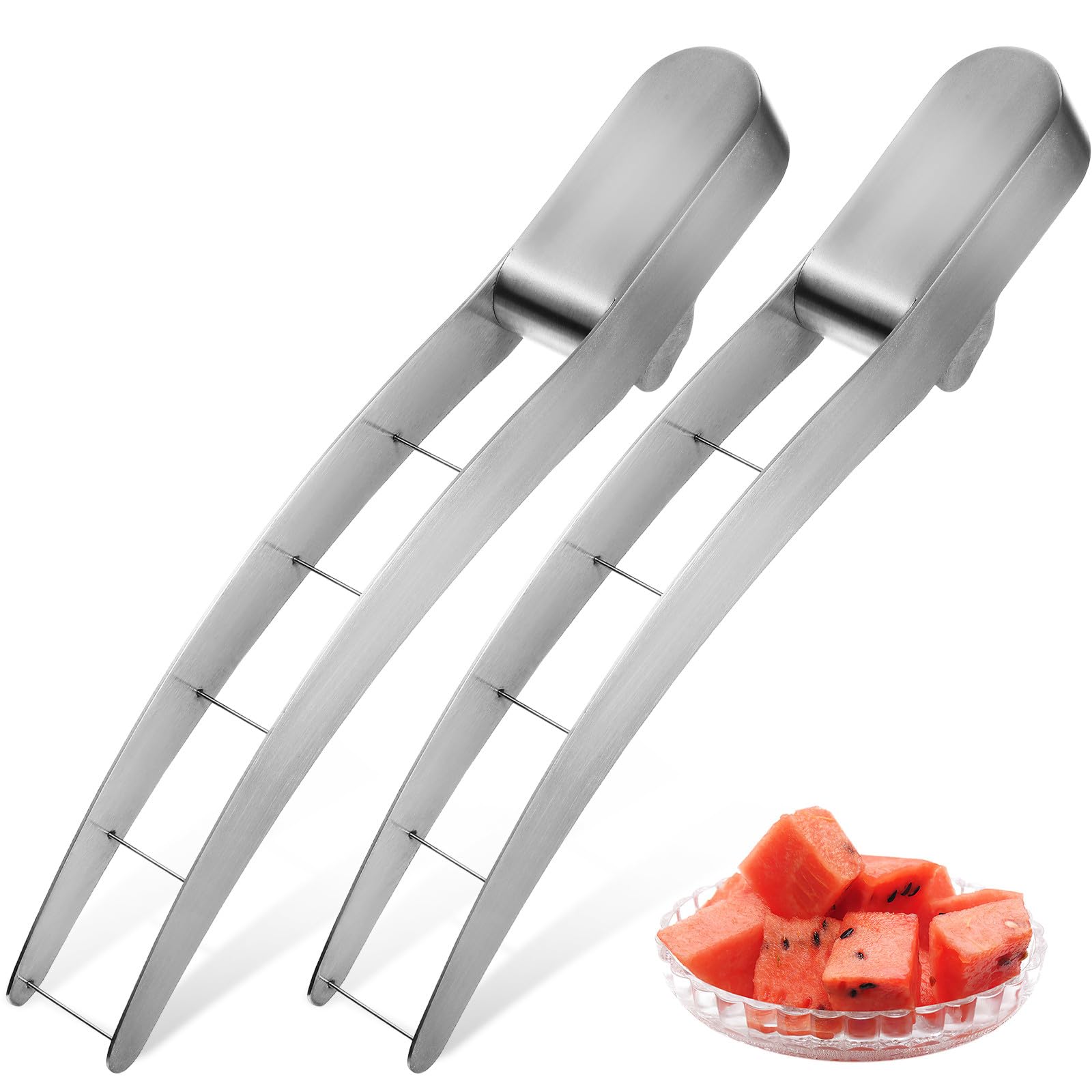 Wassermelonenwürfelschneider mit Zwei Klingen aus 304 Edelstahl Einfaches Schneiden von Wassermelonen Praktisches Küchenwerkzeug für Sommer und Obst