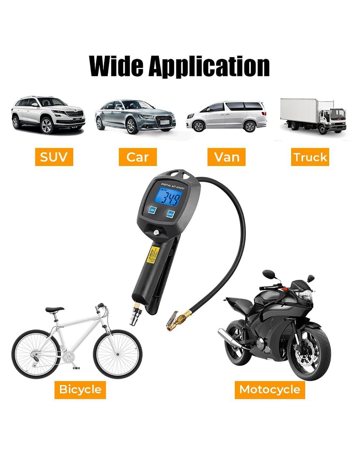 Manometro Pressione Gomme Manometro Per Pneumatici 0-18Bar 255Psi Monitor Con Ugelli Tubi Gonfiaggio Tester Auto Pistola Gonfiaggio Accessori Pneumatici Per Bici Manometro Digitale