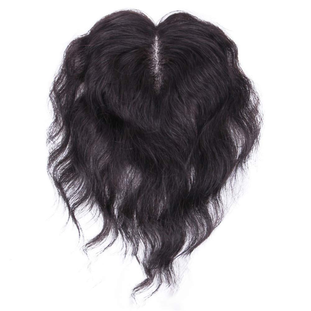 Women Short Topper Real Human Hair Weave Female Wig Natural Fluffy Curly Hairpiece 18 cm Red Wine