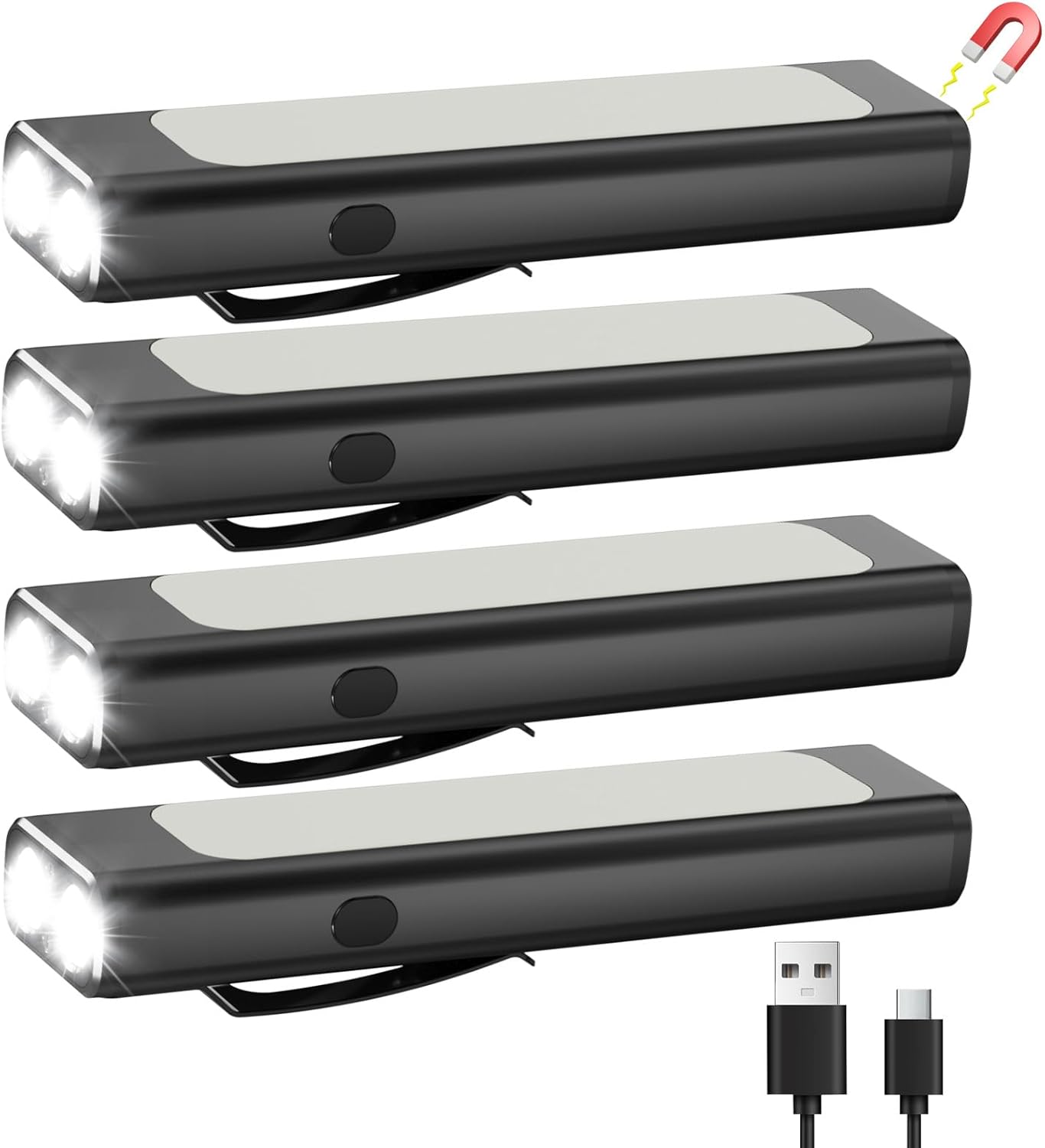 AdamStar EDC Flat Flashlight Rechargeable, 850 Lumen Small Flashlights with Clip, 9 Modes Portable Magnetic Flash Light with COB Red/Blue/White LED Combo for Working, Camping, Emergency (4Pack)