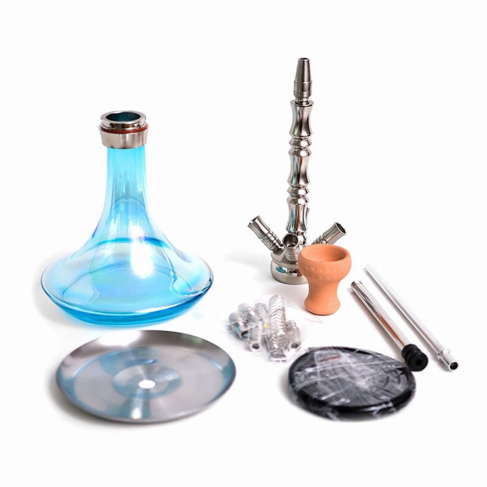 Kit De Cachimba Premium, Kit De Cachimba De Aleación De Aluminio De 4 Tubos, 4 Cuencos Y Mangueras De Silicona Lavables, Con Un Frasco De Vidrio Estable