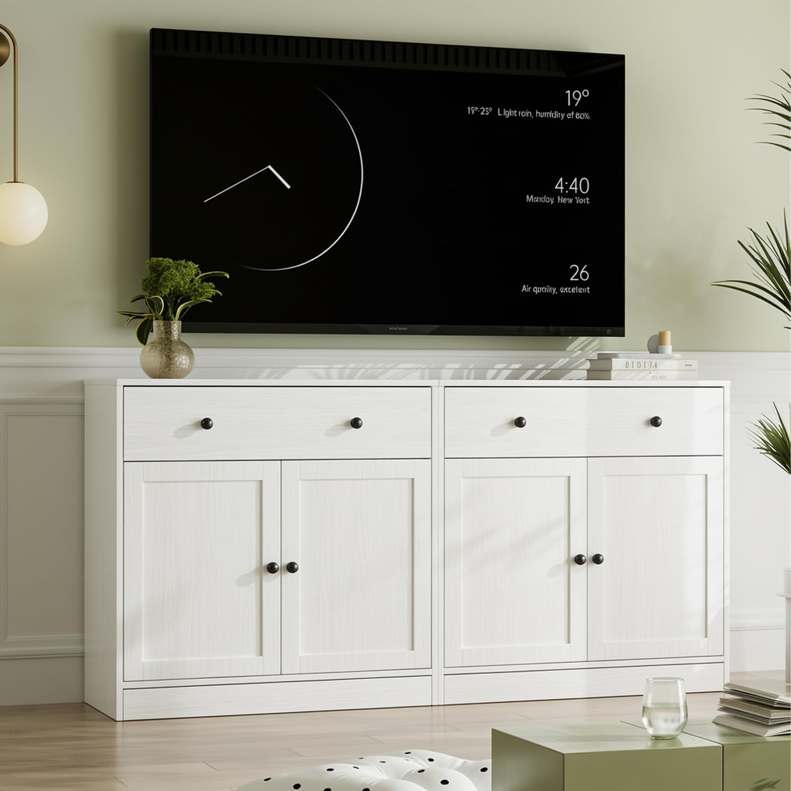 VOWNER Grande Mobile TV con Scaffali per TV fino a 75 Pollici, Mobile TV Soggiorno 180 cm，Centro di Intrattenimento, Mobile Porta TV Combinabile con Libreria per Soggiorno, 2B+2C (Bianco)