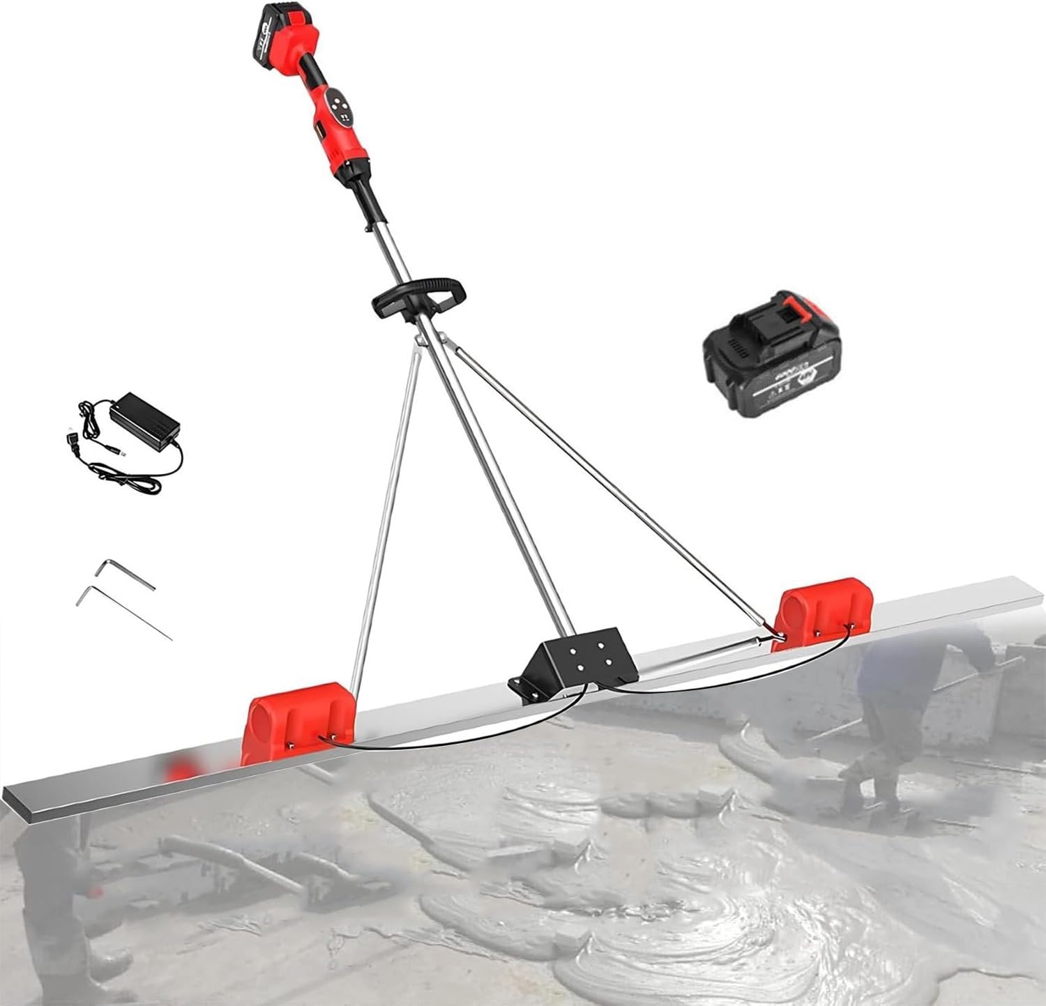 Senodon 1 Battery Concrete Vibrating Tool, Leveling Tamper Ruler, 6000Rpm, 5/6/6.6Ft Stainless Steel Board, 7500Mah Large-Capacity Battery Cruising 3 Hours