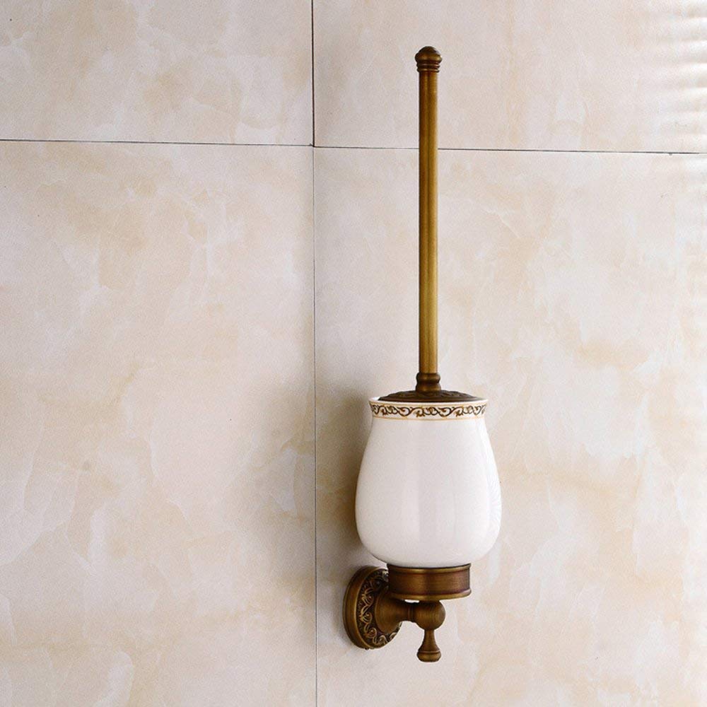 GZZ Home Bagno Kit di Pulizia per WC Europeo High-End Antico in Ottone Spazzolato Intagliato a Parete Porta scopino per Bagno Hardware per Il Bagno, Bagno Spazzola di Pulizia Multiuso