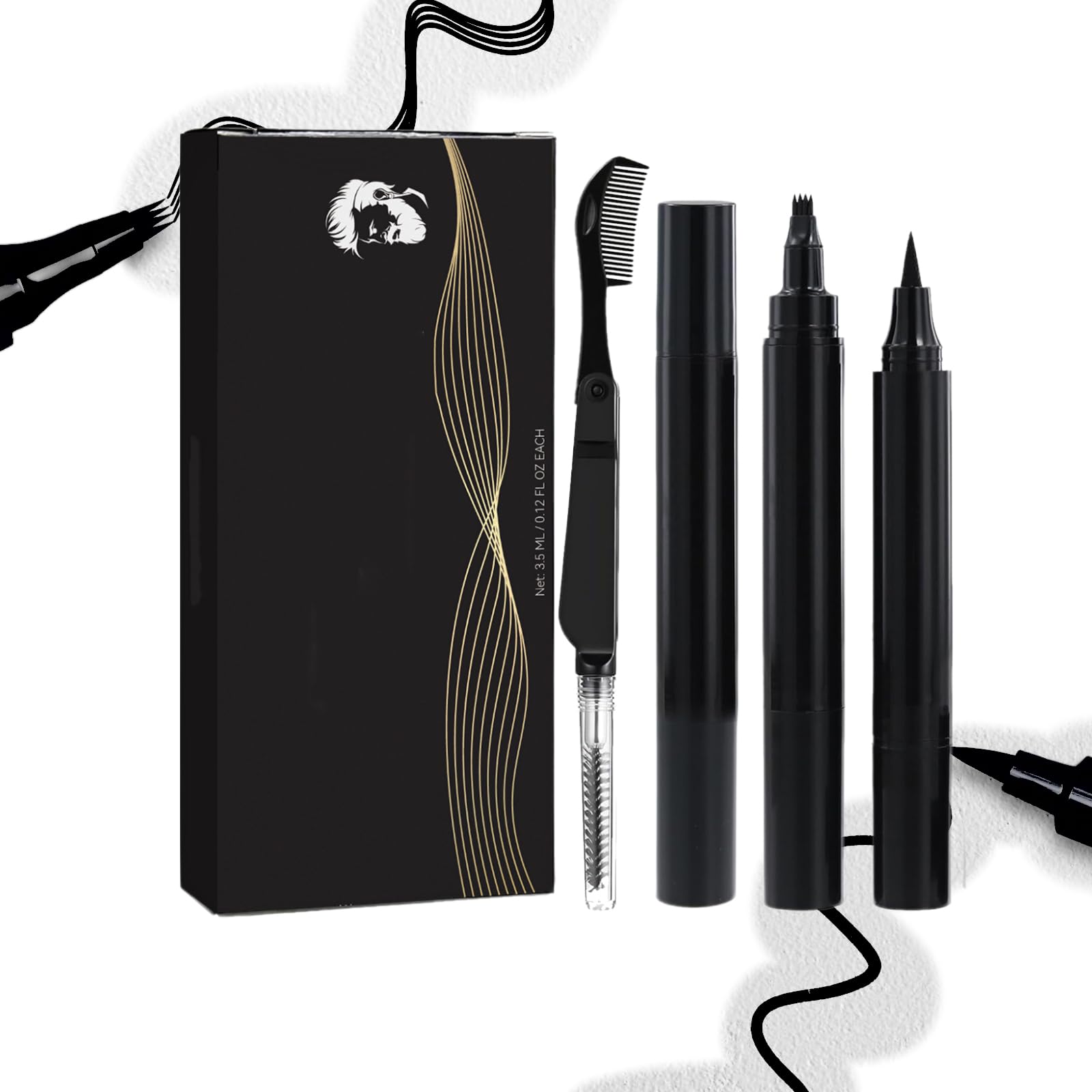 HAIOLORPRO 4PCS Beard Pen Filler and Beard Brush Double Head for Men, Beard Enhancement Barber Pencil Kit Water Proof Long Lasting Coverage, Beard Dye Filler for Eyebrow Hairline Moustache(Black)