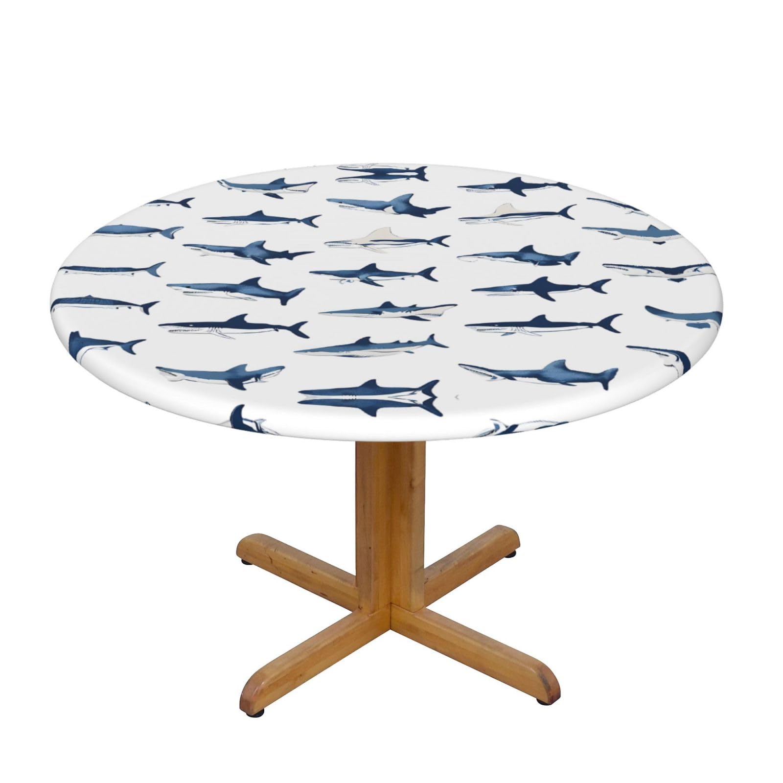 ESNAIUVCD sharks print Waterproof Round Tablecloth,Outdoor Table Cloth with Elastic Edged, Elastic Tablecloth Wipeable, Garden Table Cloth Suitable for sizes 90cm-140cm