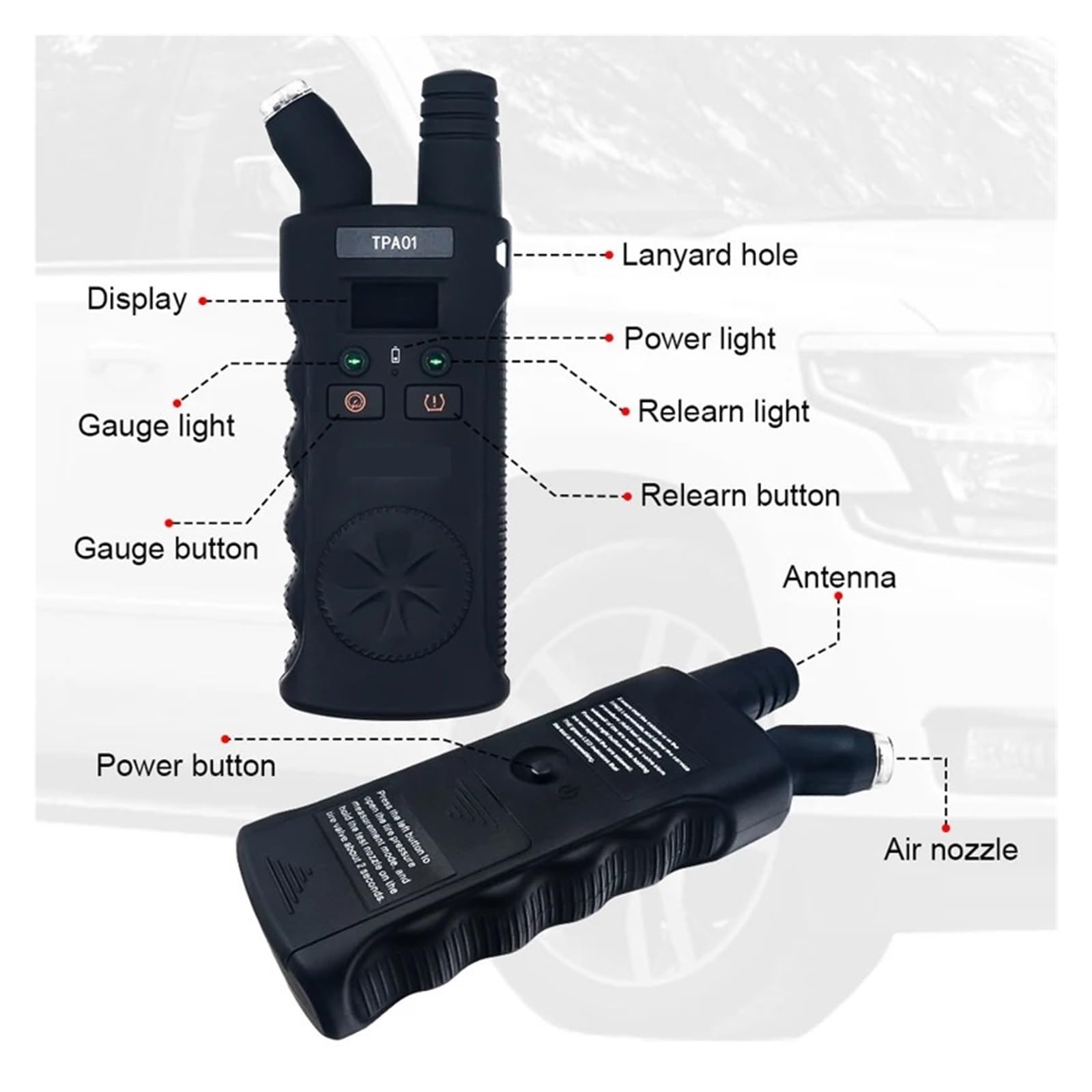 Wskaźnik Ciśnienia W Oponach TPMS 2 W 1 Automatycznie Resetuje Wyświetlacz Za Pomocą Czujnika Ciśnienia W Oponach Samochodowych LCD łAtwy W UżYciu