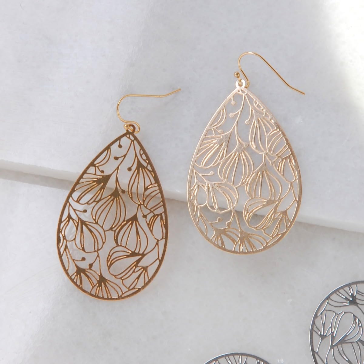 Teardrop Dangle Earrings for Women - Gold, Rose, or Silver Tone Delicate Lightweight Filigree Statement Earrings - Image 9
