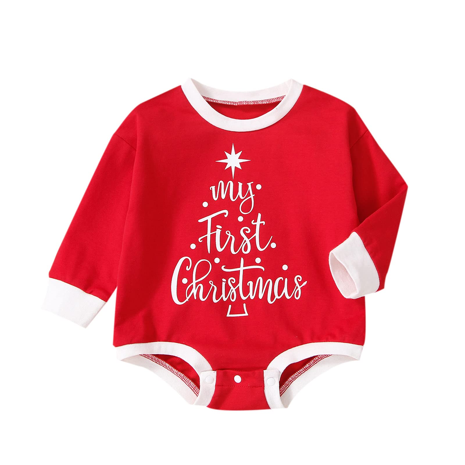 Thorn Tree Oversize Newborn Baby Boy Girls Clothes Infant Long Sleeve Romper Crewneck Snap Closure Bodysuit Playsuits (Christmas Style B, 0-6 Months)