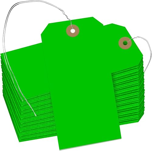 400 Pcs Shipping Tags, 4 3/4 x 2 3/8 inches Label Hanging Tags with Reinforced Hole and Metal Wire, Green Writable Price Tags Display Label for Gift Jewelry Clothing Tags