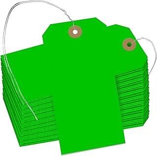 400 Pcs Shipping Tags, 4 3/4 x 2 3/8 inches Label Hanging Tags with Reinforced Hole and Metal Wire, Green Writable Price Display Label for Gift Jewelry Clothing