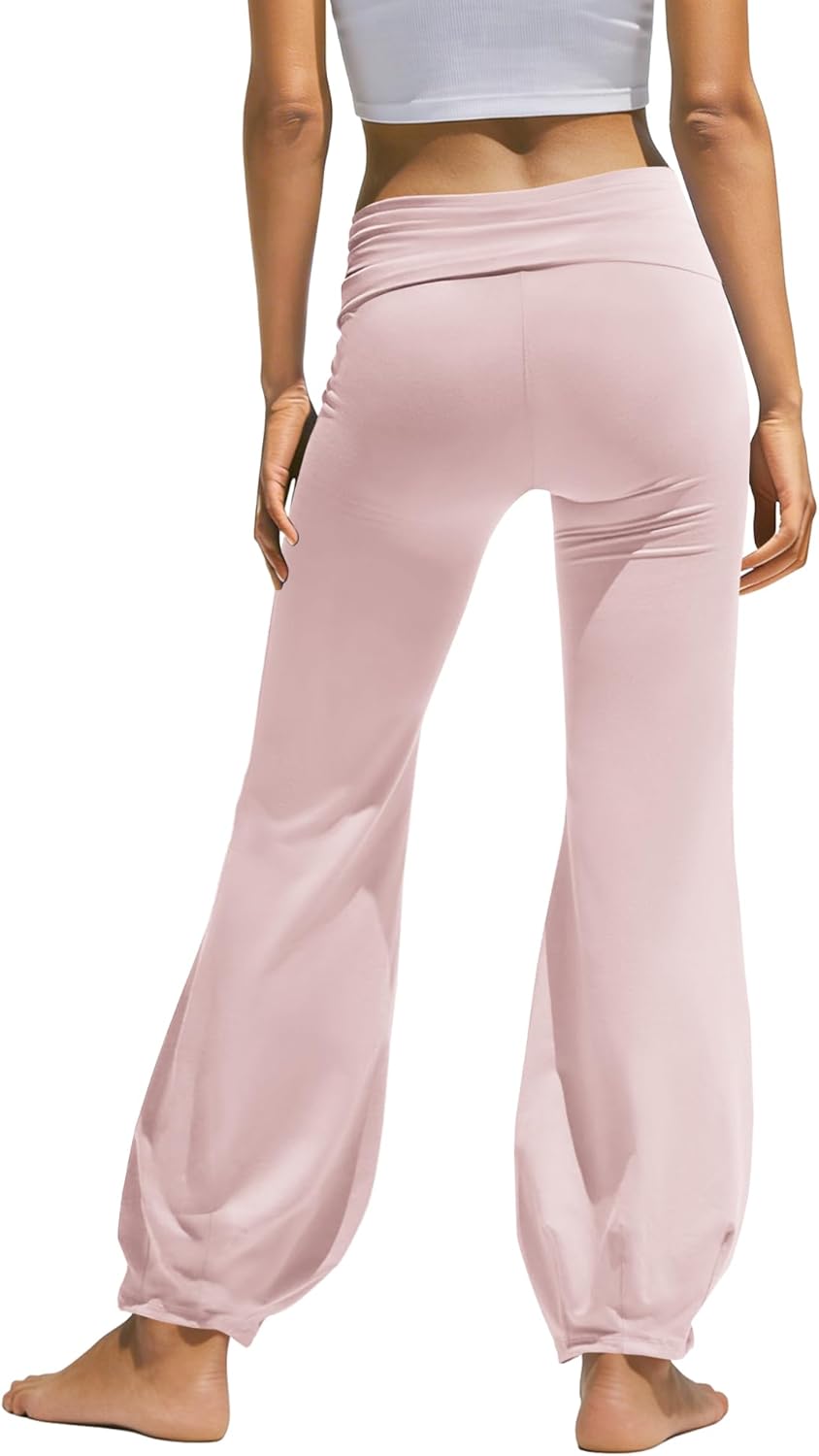 Yanekop Womens Wide Leg Leggings Flare Yoga Pants High Waisted Fold Over Leggings Drawstring Workout Gym Athletic Pants - Image 4