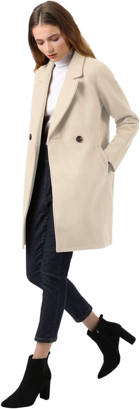 Allegra K Women's Notched Lapel Double Breasted Raglan Winter Coats - Image 4