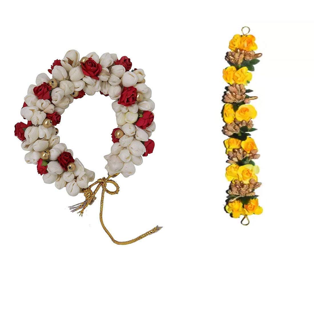 CHANDERKASH White Mogra Hair Flower Gajra / Bun Mogra with Yellow Flower Gajra for Women (Multi, Pack of 2)_Hair Acessories