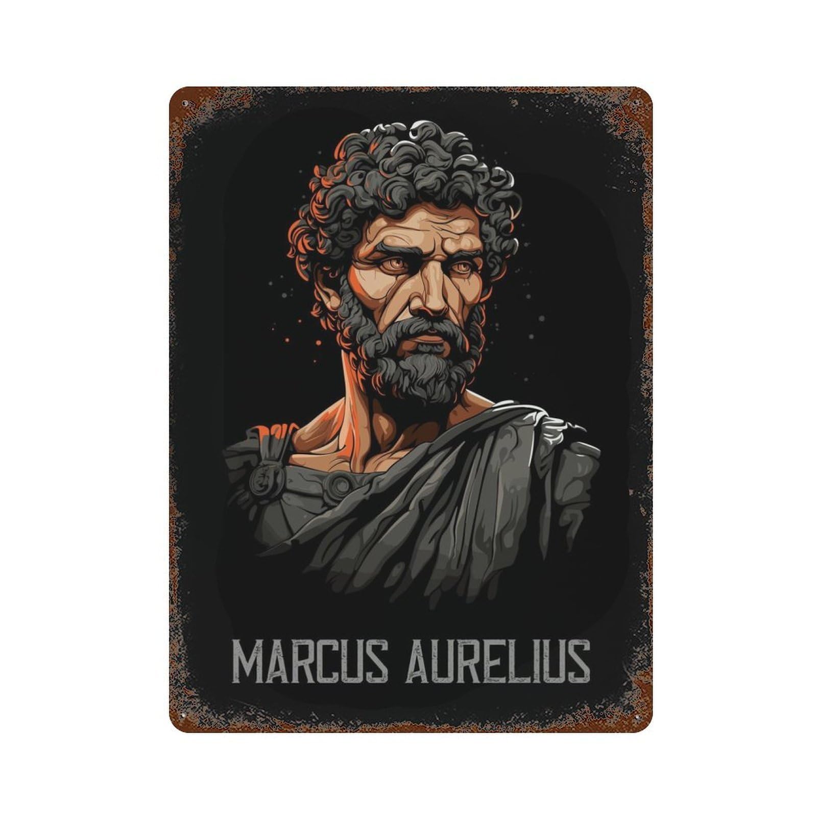 Marcus Aurelius Emperor 15.7"x11.8" Rust Effect Tin Sign, Industrial Home Decor for Living Room, Hallway And Home Decor