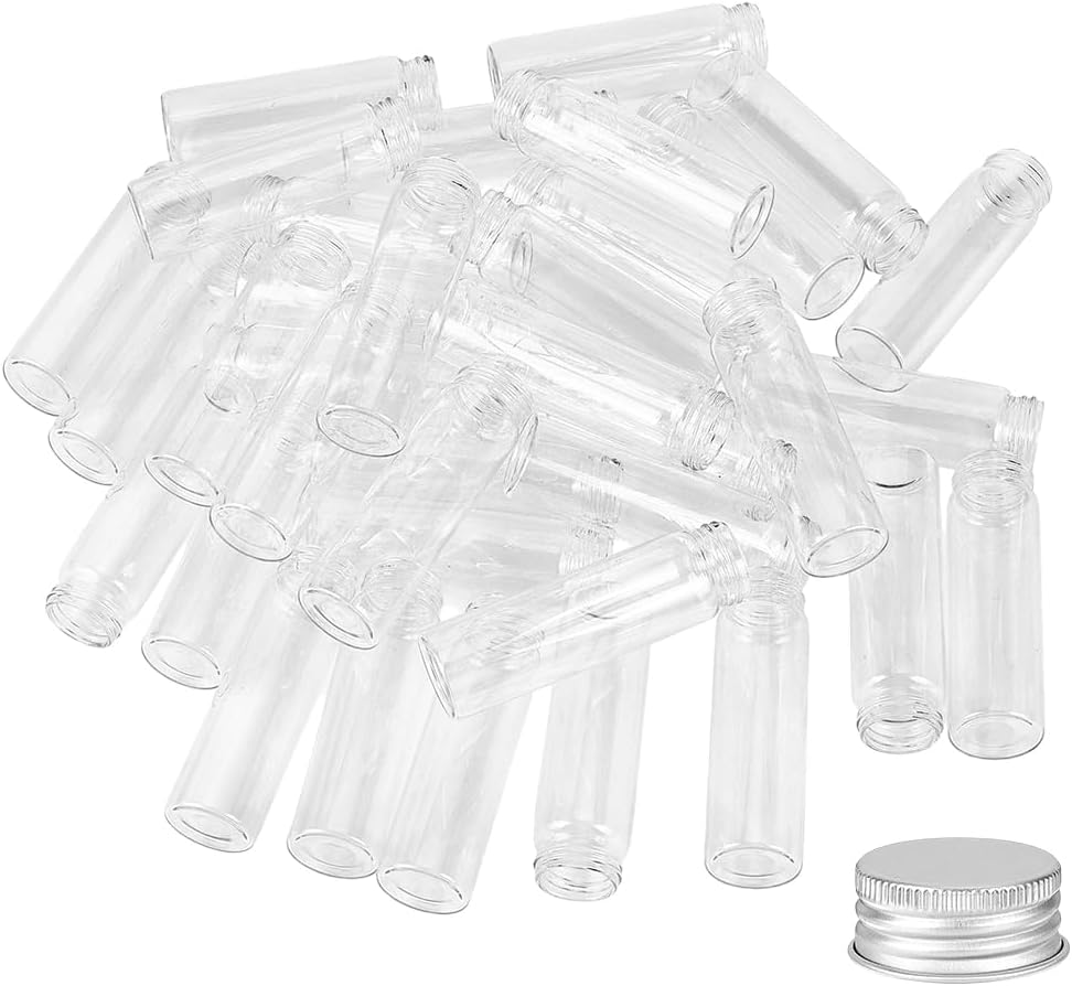 36 Pack 50ml Clear Glass Bottles, Glass Sealed Bottle Empty Cosmetic Jars Liquid Sample Vials Small Storage Tube With Screw Aluminum Cap for Home Kitchen Art Craft Party Favor