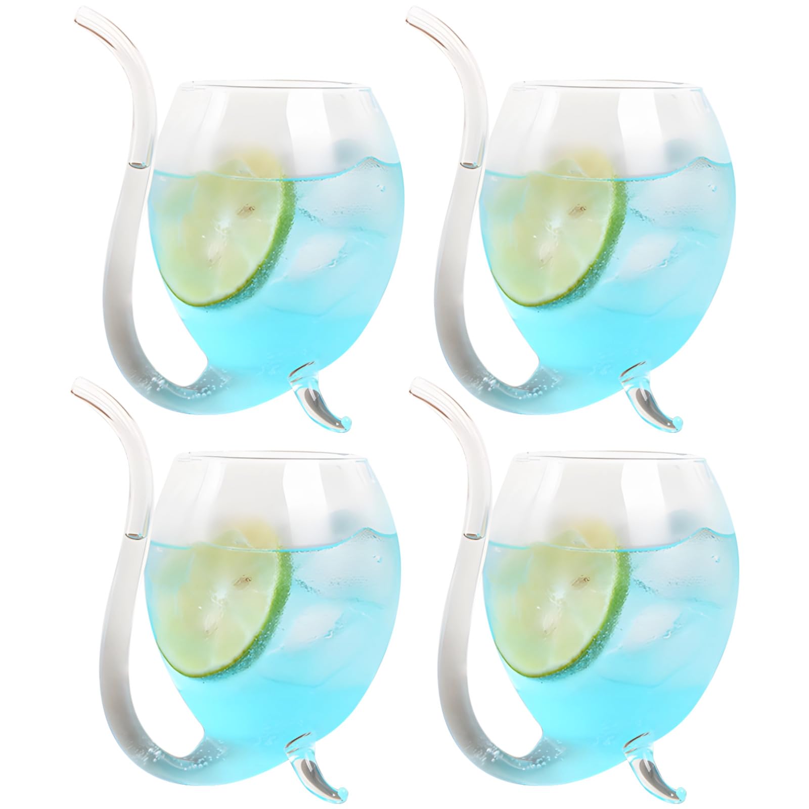 Generisch Vampir-Weingläser Set aus 4, 300 ml Gläser mit gebogenen Trinkhalmen, Stielgläser mit Limettenscheiben, geeignet für Cocktails, Säfte und Eiscreme, für Partys und besondere Anlässe