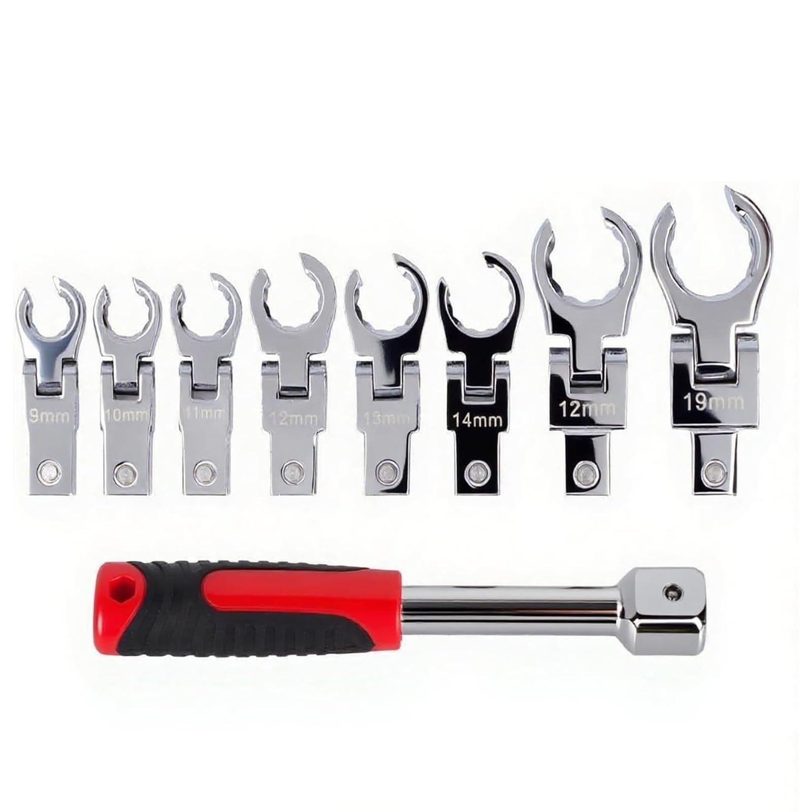 Set Chiavi a Cricchetto a Testa Flessibile, 9-19mm Flessibile Chiave Ad Anello Aperta Chiavi per Tubi Dei Freni Flare Dado Chiavi per Rimuovere Dadi Su Linee Di Carburante, Freni