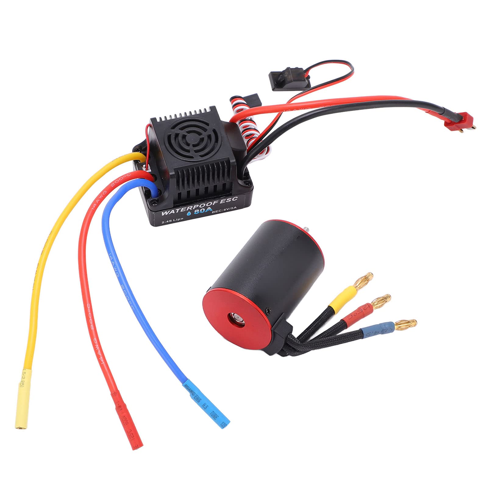 Motor sin escobillas 3650 4300KV, ESC de 80A, regulador eléctrico, cable largo para coche RC 1/8 y 1/10.