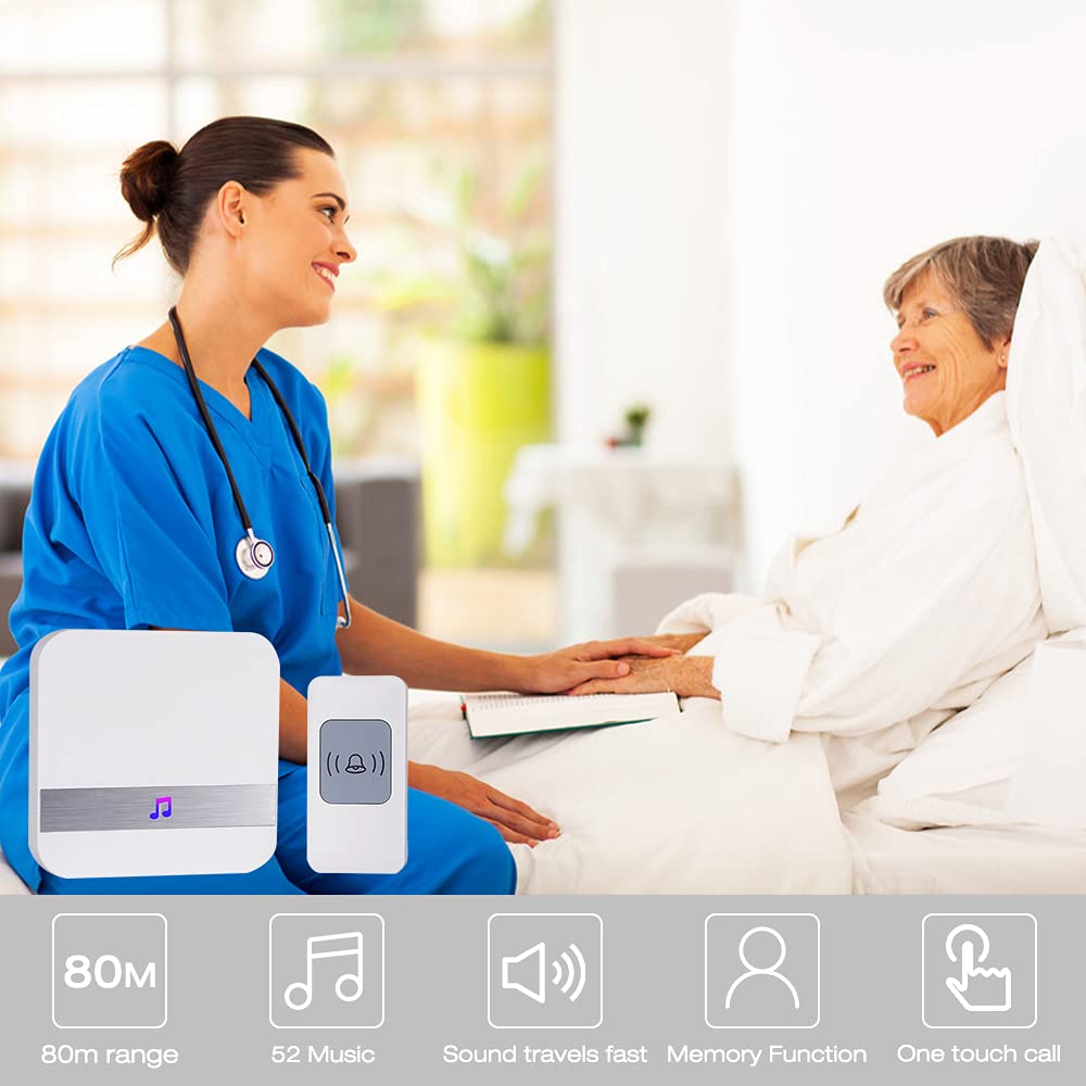 Botón de Llamada Emergencia/Smart Sistema Inalámbrico de Llamada para Ancianos,Emergencia Timbre Inalámbrico Botón de Llamada y Receptor para Mujeres Embarazadas,Pacientes,Ancianos