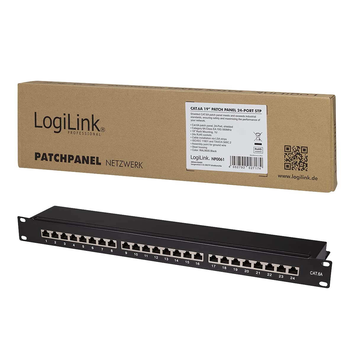 Logilink 19 Panel De Conexiones Zoll Cat.6A, 24 Puertos, Negro