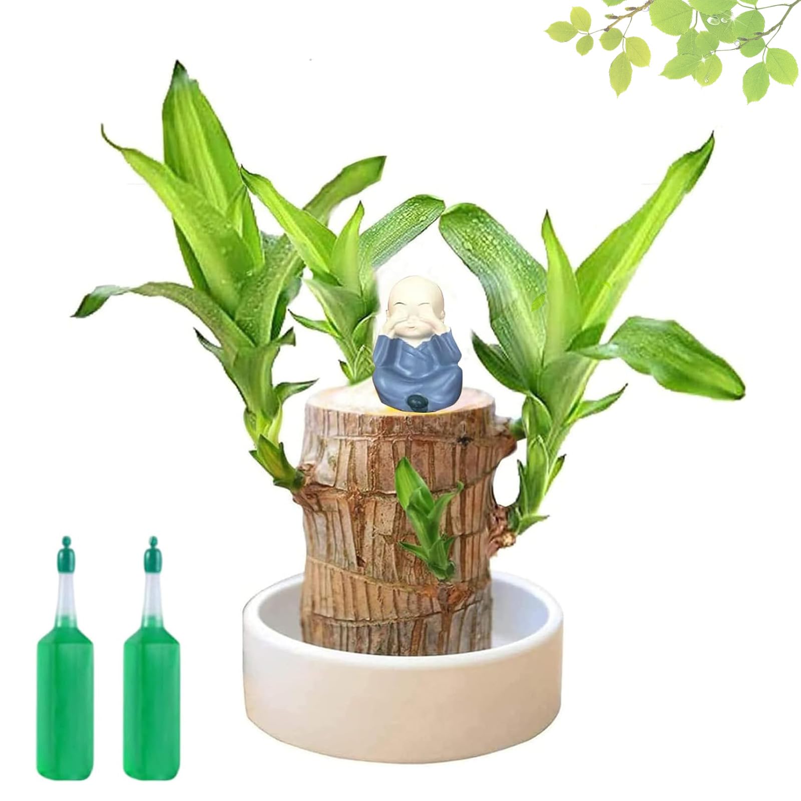 2025 New Brazilian Tree, Brazilian Lucky Wood Plant Pots Indoor, Wood Stump Desktop Decor with Monk Statues, Purifying Indoor Air, for Bedroom, Living Room, Study, Balcony (A4)