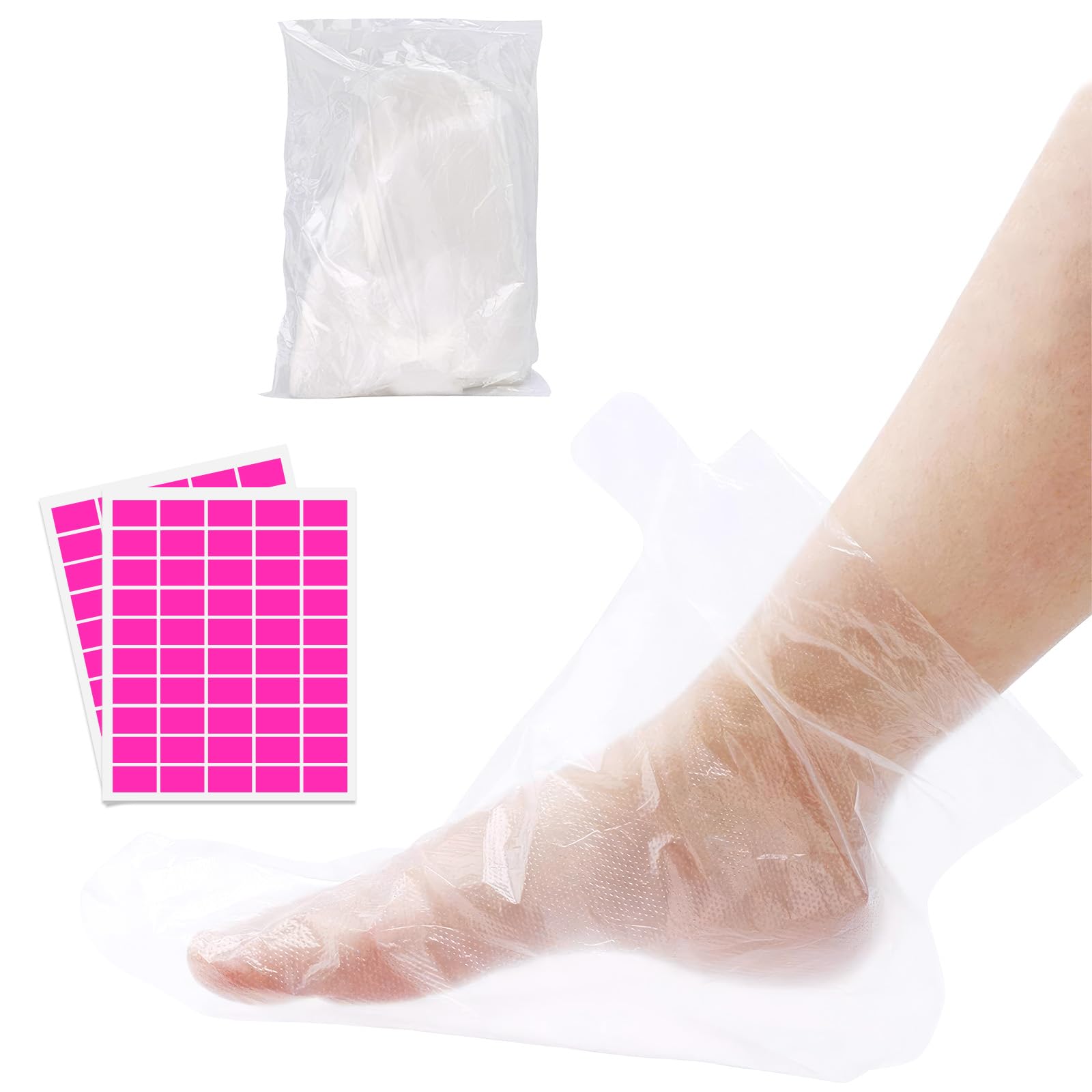 100 calzini usa e getta in plastica per pedicure piedi, cera paraffina trattamento termale, fodere da bagno in cera paraffina per piedi, calzini trasparenti