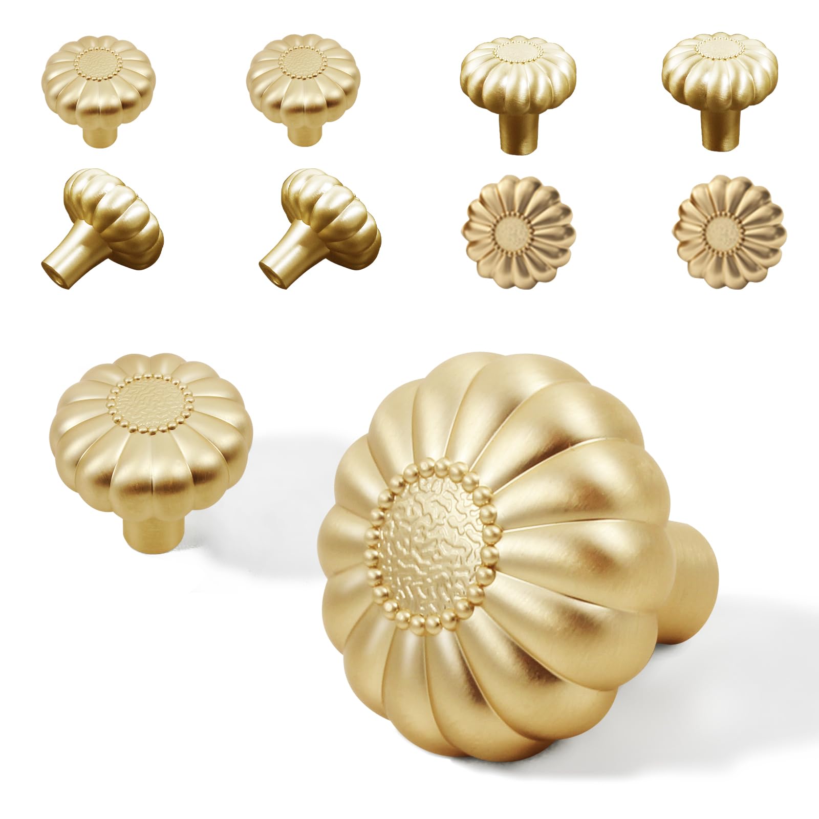 Brushed Gold Cabinets Knobs, 8 Pack Kitchen Drawer Pulls, Closet Dresser Cupboard Bathroom Bedroom Vanity Handles