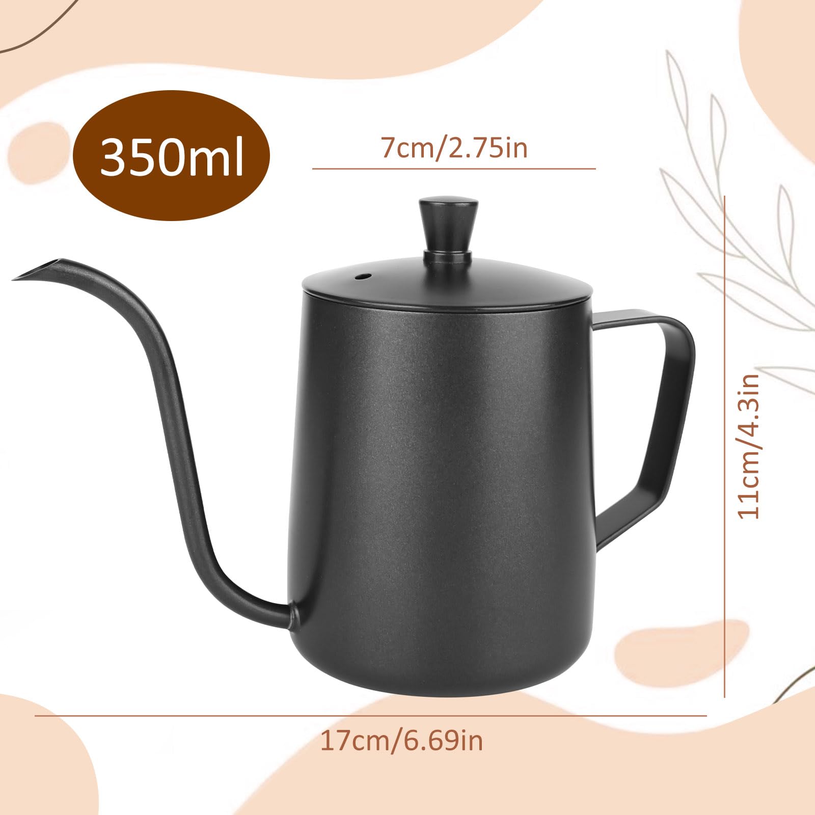YHNDECO 350 ml Black Stainless Steel Mini Watering Can, Indoor Plants, Small Office Plants, Bonsai, Garden - Image 2