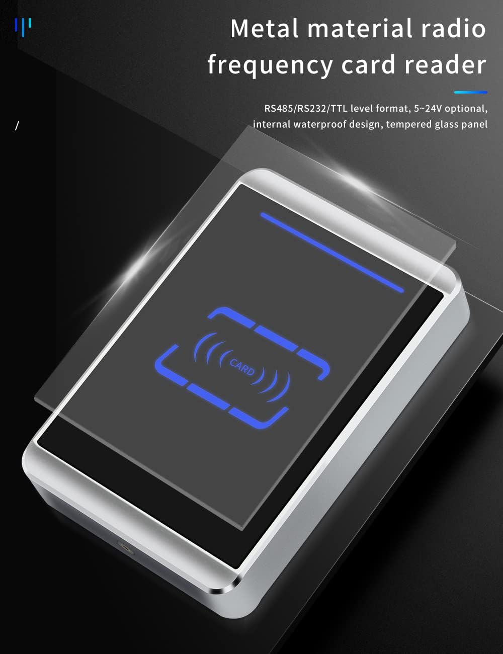 13.56Mhz High Frequency Metal Waterproof Card Reader Anti-Theft and Anti-Smashing RS485 RS232 TTL Level Format DC5V 9-16V 24V 125Khz Non-Contact RF Card Swipe (13.56Mhz, RS485, DC 5V)