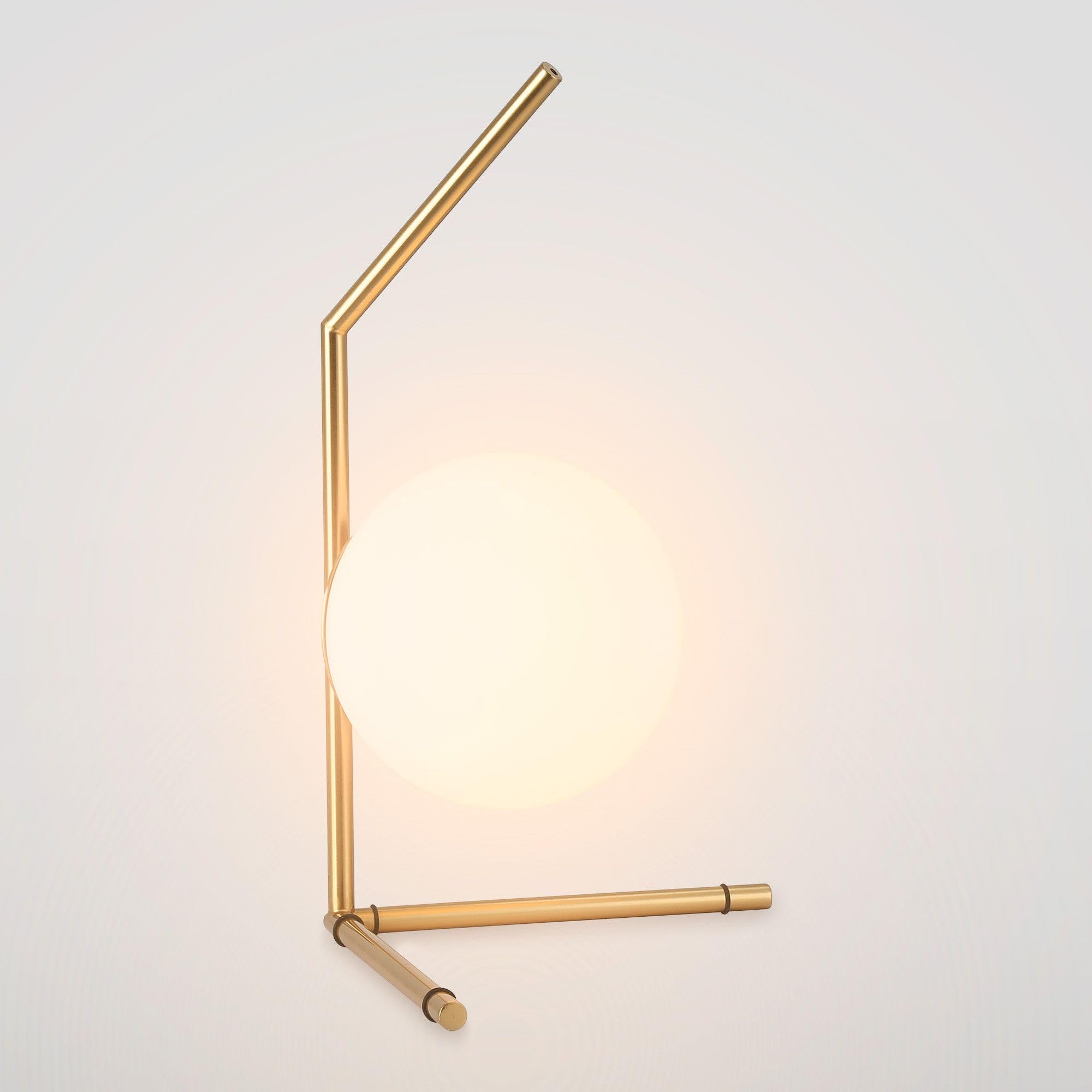 BARCELONA LED Lampada Da Tavolo OCTO Sfera Vetro E27 Oro | Diffusore sferico opalino, alluminio satinato, luce morbida, stile retrò, formato compatto, complemento d’arredo