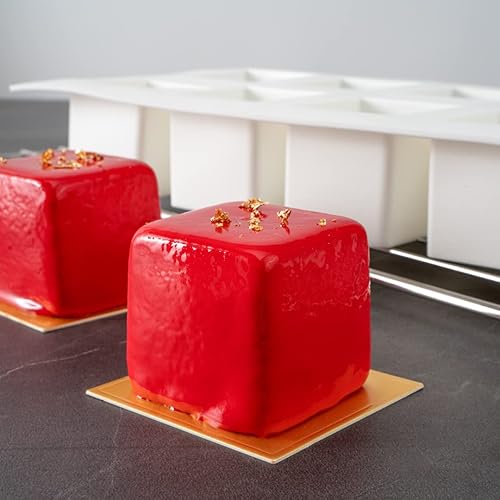 Miniatura 3 de Pastry Tek - Molde cuadrado para magdalenas con 8 cavidades, 1 molde cuadrado listo para horno, flexible, congelable, silicona blanca Petit Four