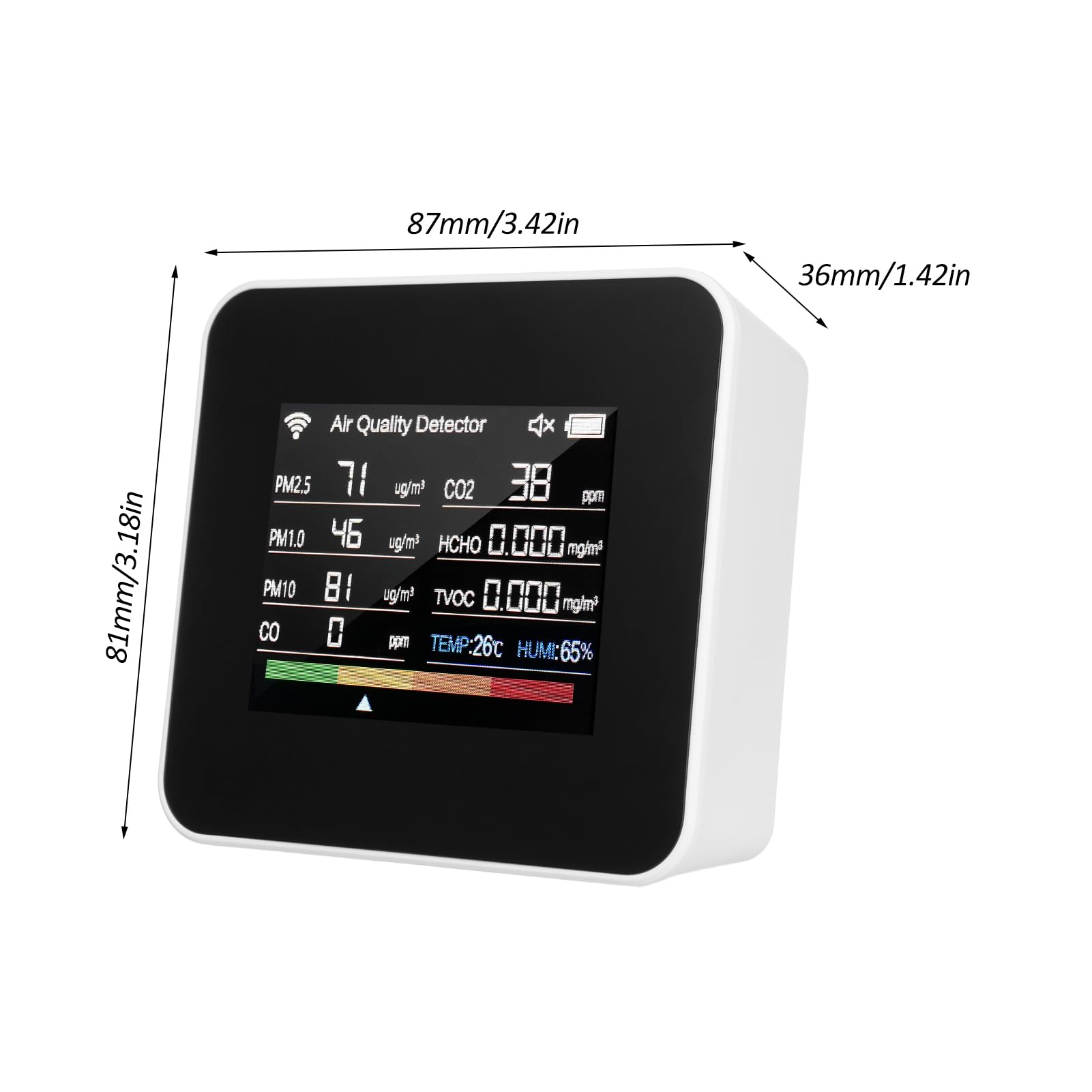 Irfora Monitor jakości powietrza w pomieszczeniu 14 w 1, WiFi, wykrywa temperaturę CO₂ CO TVOC HCHO temperaturę i wilgotność powietrza PM2,5 PM1,0 PM10 2,8-calowy kolorowy wyświetlacz TFT