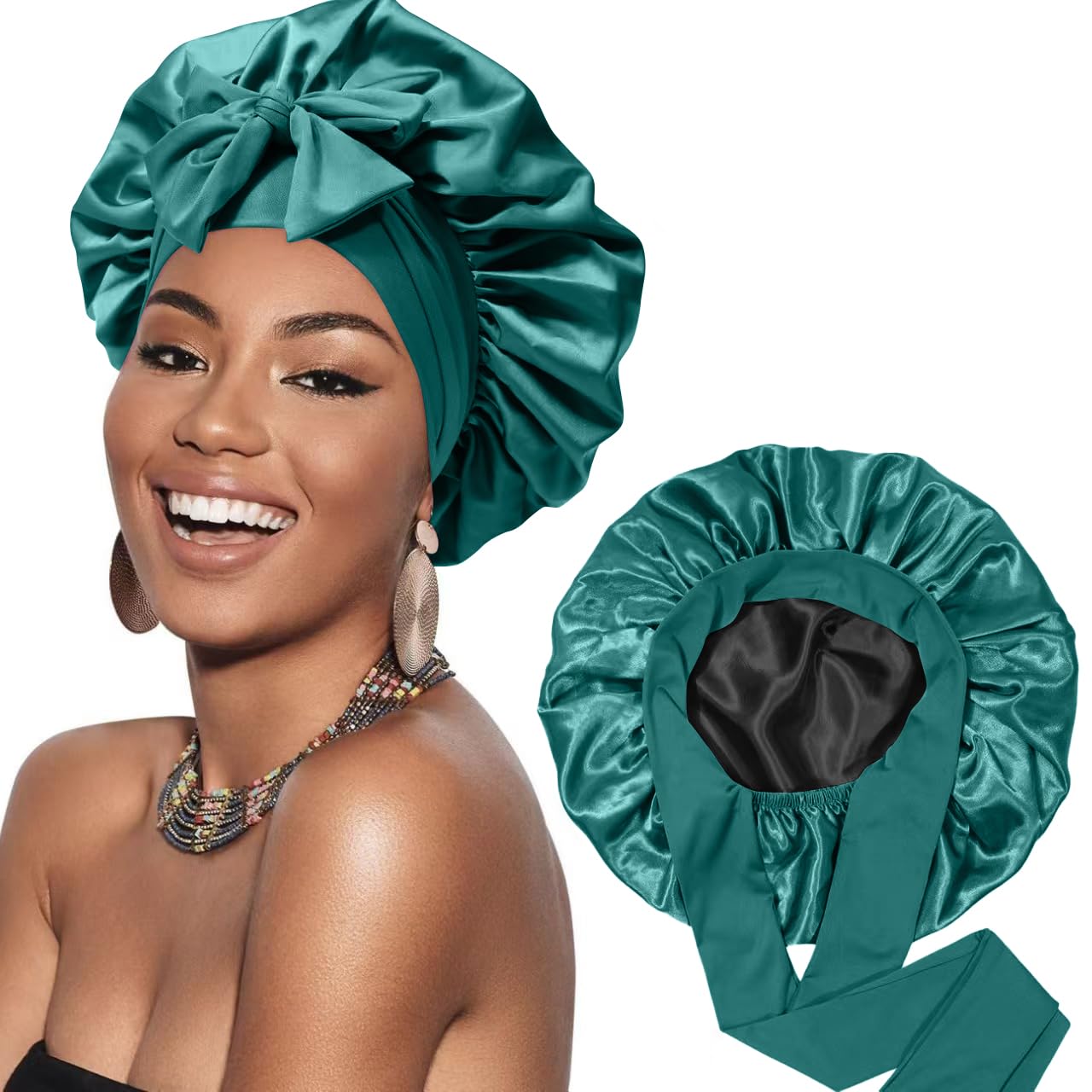 Satin Bonnet Silk Bonnet for Sleeping Silk Sleep Cap Double Layer Hair Bonnet with Elastic Tie Band for Curly Hair Night Cap