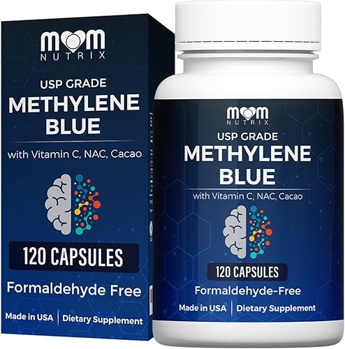 Grado farmacéutico azul de metileno - Cápsulas de azul de metileno de grado USP para humanos con vitamina C, NAC, cacao en polvo, sin formaldehído,