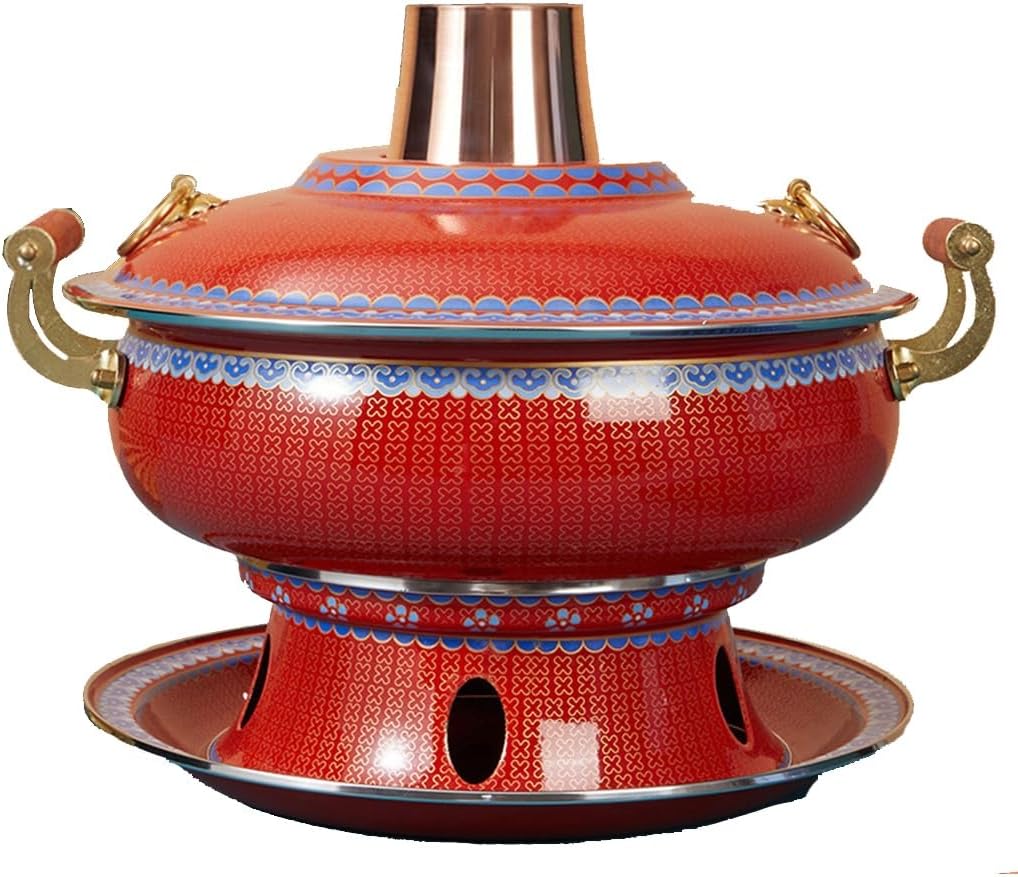 Chinese Hot Pot,Copper Hot Pot, Cloisonné Copper Hot Pot, Oil Alcohol Pot Hot Pot, Split Commercial Old Shabu Shabu Hot Pot, Home Commercial Restaurant(Red), 32cm,
