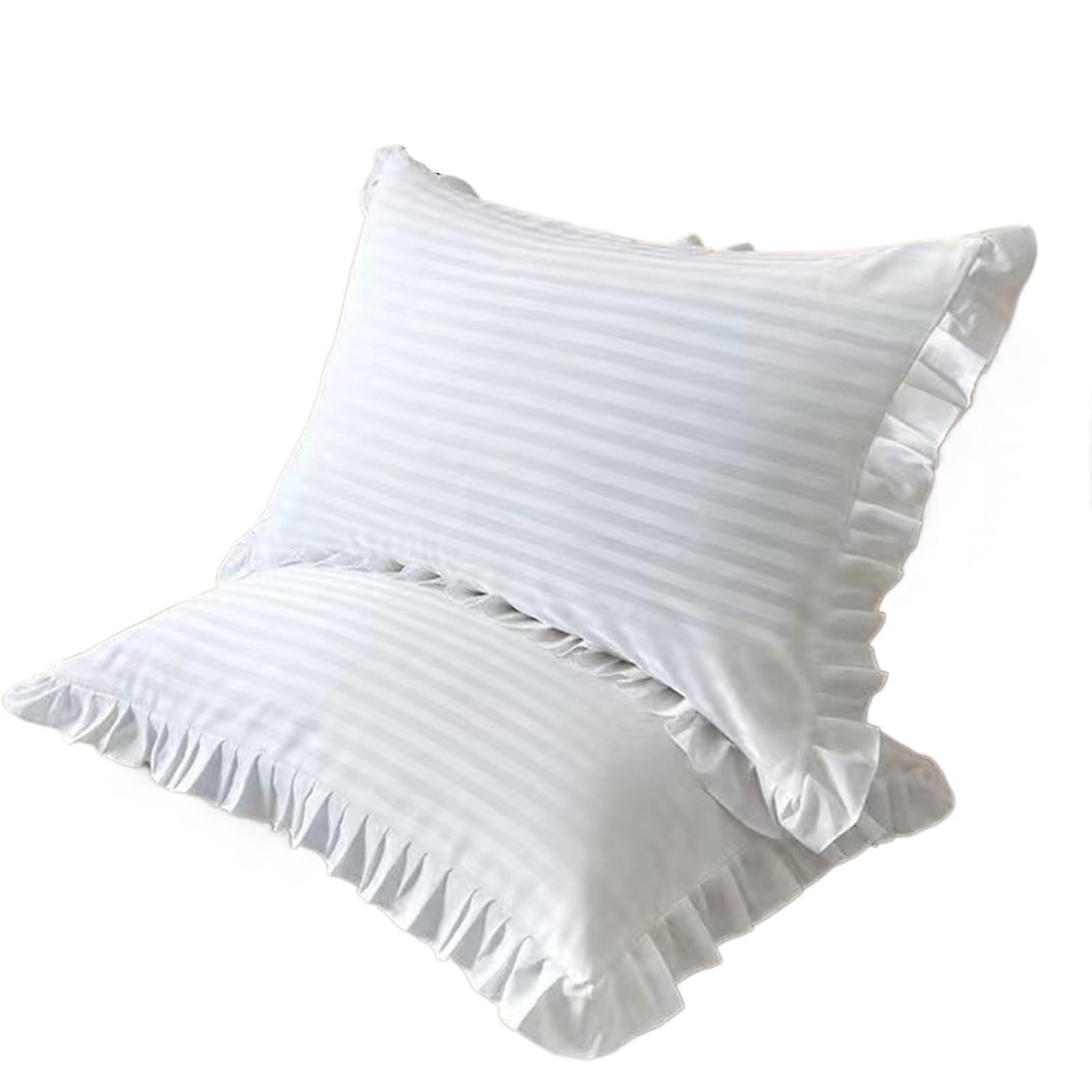 EVAWOIFN Pillow Cases Princess Pillowcases With Ruffles Multiple Sizes Pillow Cover Comfortable Case For Adults(Striped White,1Pcs 48x74cm)