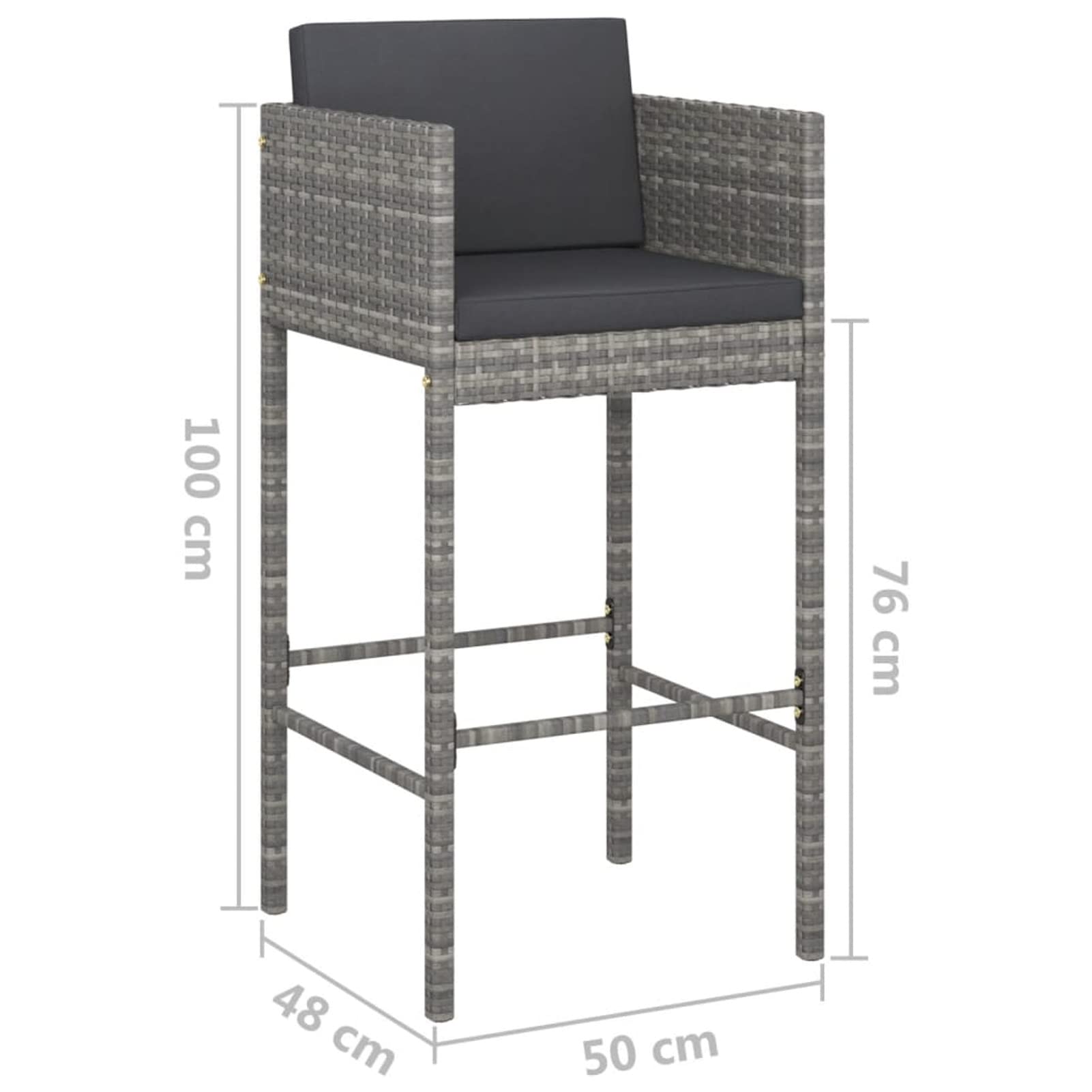 Rantry Set giardino esterno tavolo e sedie set tavolo e sedie giardino set mobili da bar giardino 5 pezzi e cuscini rattan sintetico grigio, 130 x 60 x 110 cm