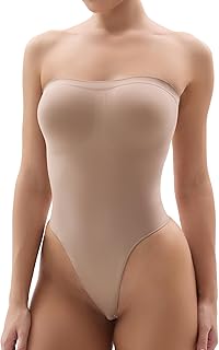 SHAPERX Strapless Shortie Bodysuit for Women Tummy Control Shapewear Seamless Sculpt Body Shaper with Removable Straps