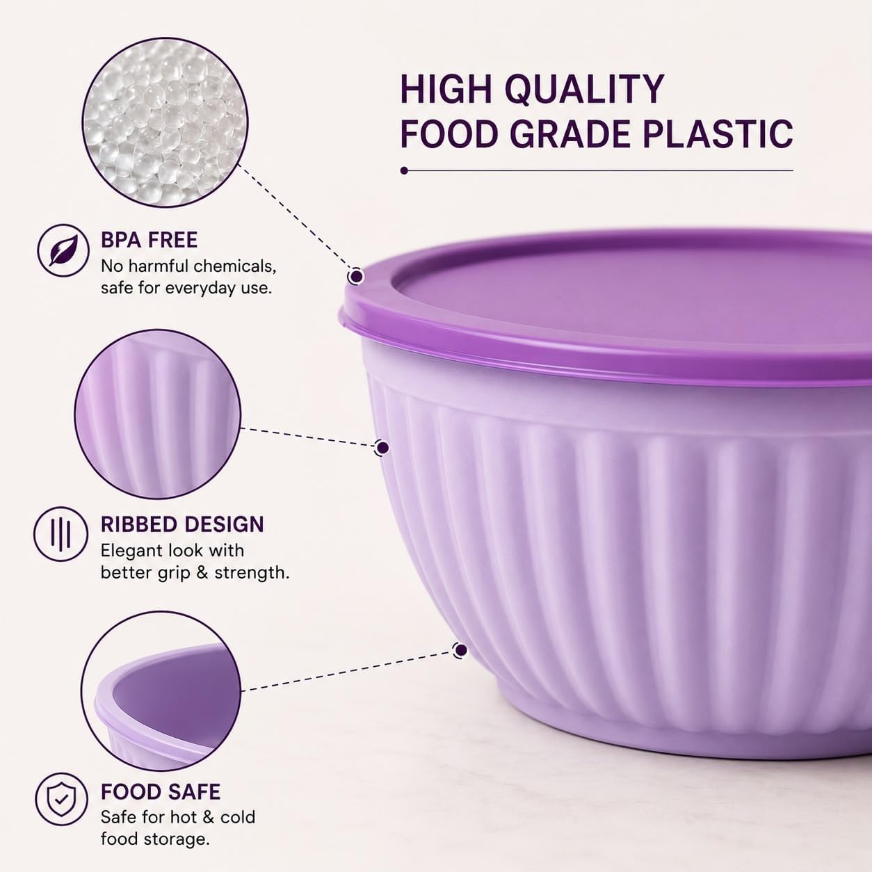 Food Storage Bowls with Lids Set of 4 – Plastic Nesting Salad Bowls, Microwaveable, BPA-Free