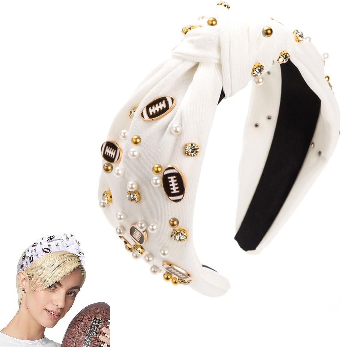 scicent Hairbands Women Rugby Decoration Headbands Wide Headpiece White Pearl Head Band Crystal Bridal Hair Bands for Girls Wedding Birthday Hair Accessories, White - 16123