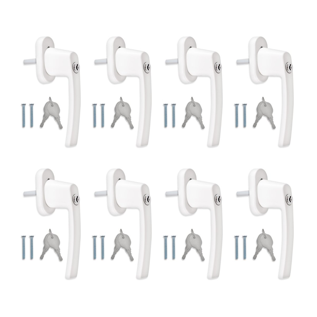 kwmobile 8x Poignée de fenêtre verrouillable - Poignée avec serrure aluminium - Sécurité enfant - Longueur tige 35 mm - Serrure en blanc RAL 9016